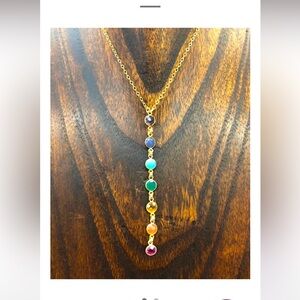 Chakra Stone Lariat  Necklace silver version